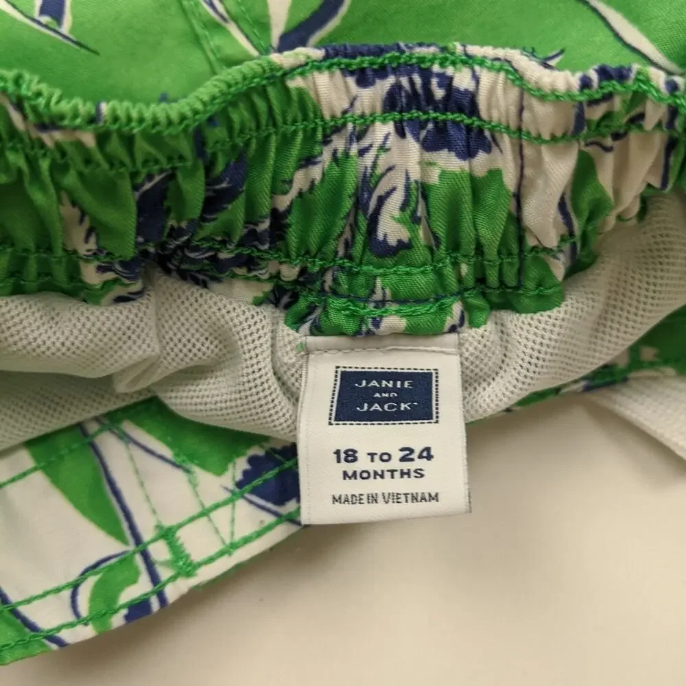 Janie and Jack Swim Trunks Boys Size 18-24m Green Sailboat